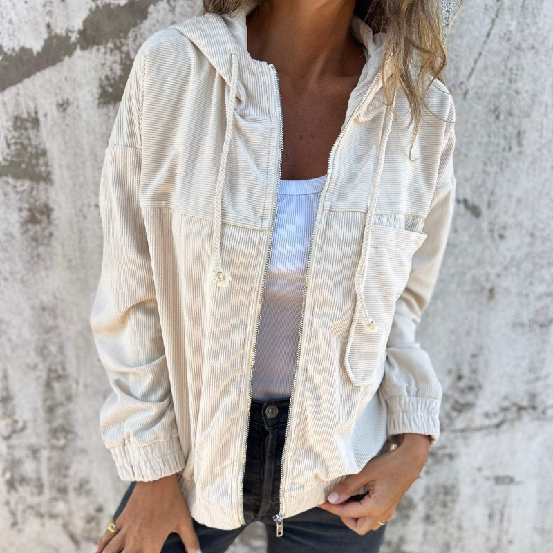 Ella™ | Corduroy capuchonjack met rits