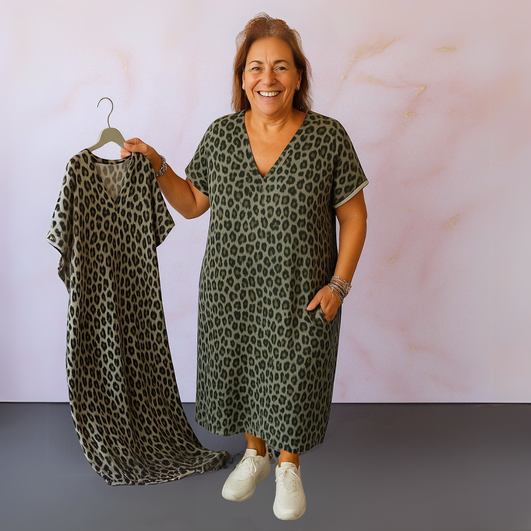 Sonja™ | Robe à imprimé léopard avec col en V