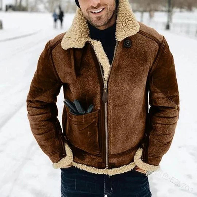 Veste en cuir et agneau intégré