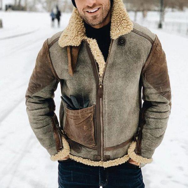 Veste en cuir et agneau intégré