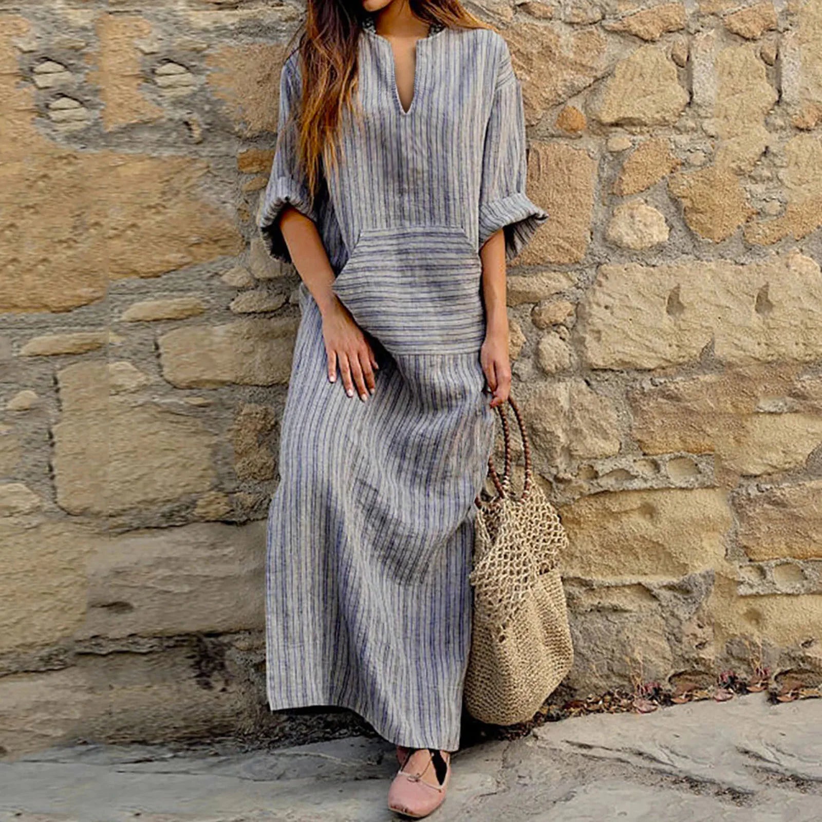 Ingeborg™ | Robe longue à rayures vintage 