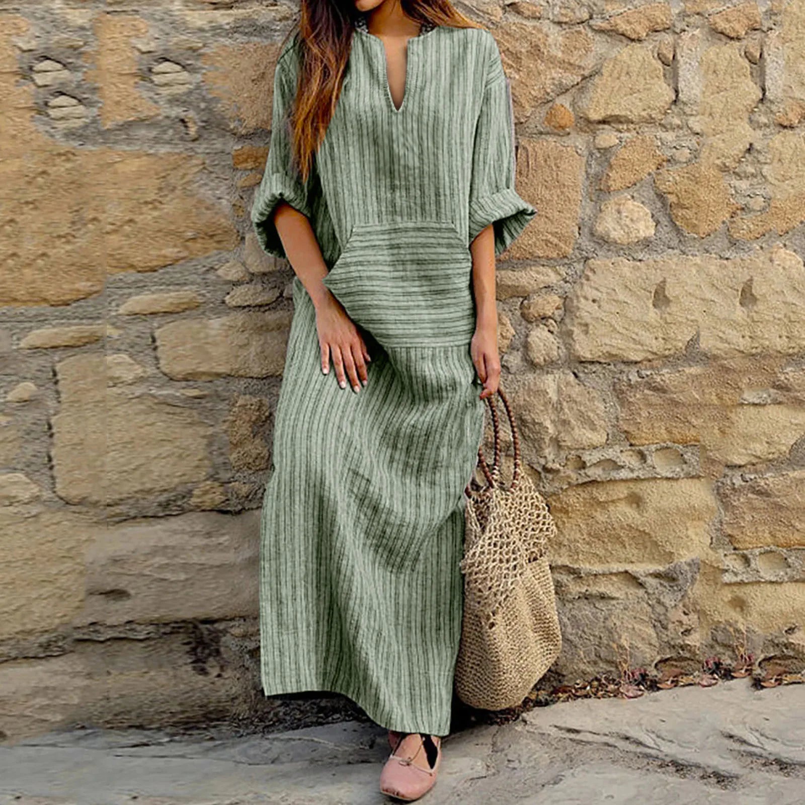 Ingeborg™ | Robe longue à rayures vintage 
