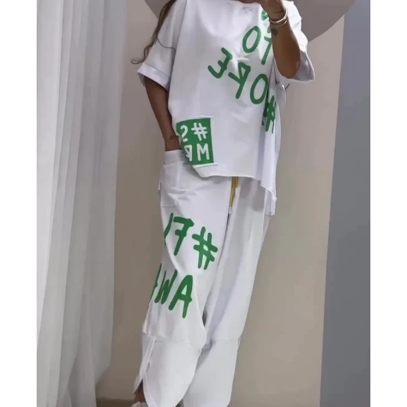 Ensemble deux pièces décontracté pour femme : t-shirt et pantalon
