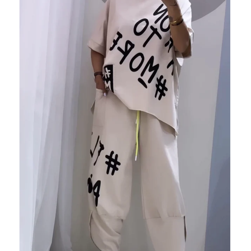 Ensemble deux pièces décontracté pour femme : t-shirt et pantalon