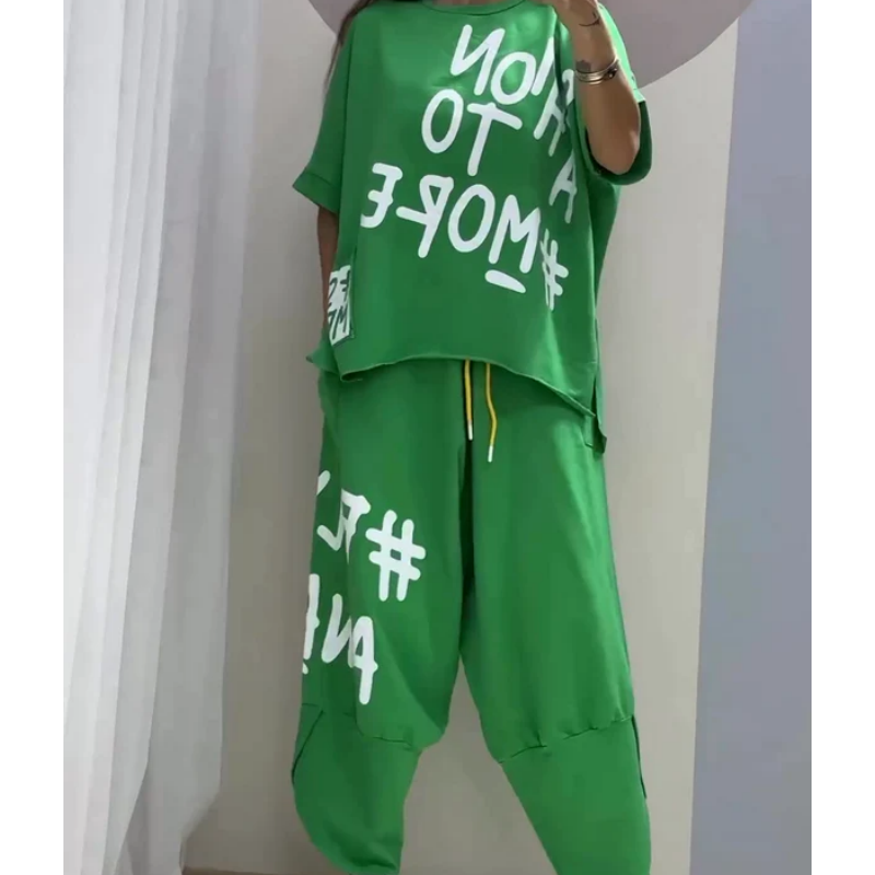 Ensemble deux pièces décontracté pour femme : t-shirt et pantalon