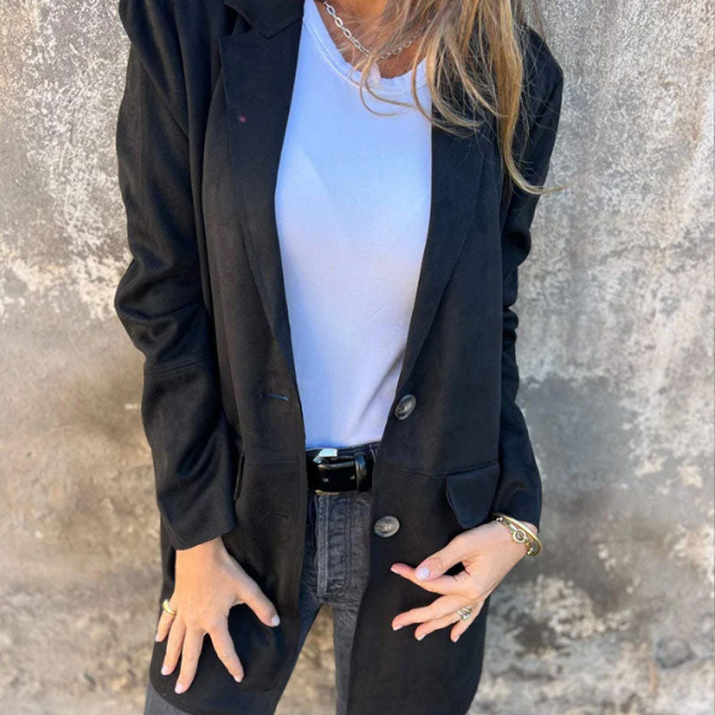 Manteau mi-long décontracté pour femme avec revers boutonné