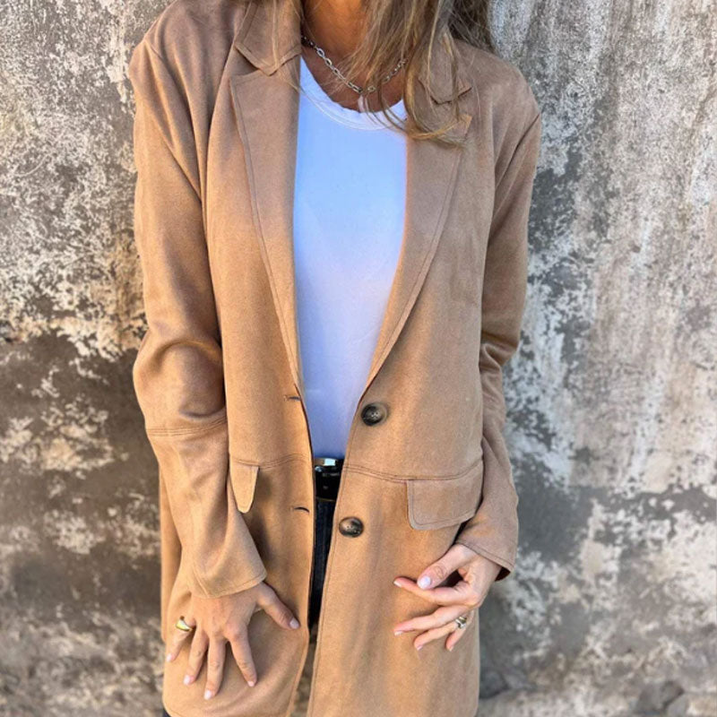 Manteau mi-long décontracté pour femme avec revers boutonné