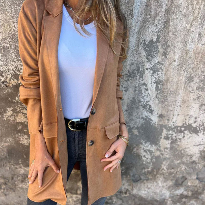 Manteau mi-long décontracté pour femme avec revers boutonné